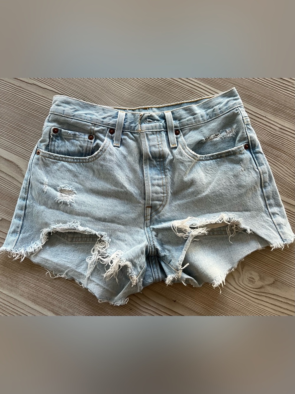 Levi's Light Blue Distressed Denim Jean Shorts